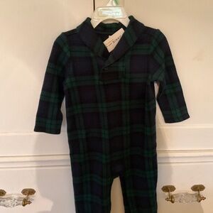 NWT Janie and Jack classic Navy/Green one piece with shawl collar